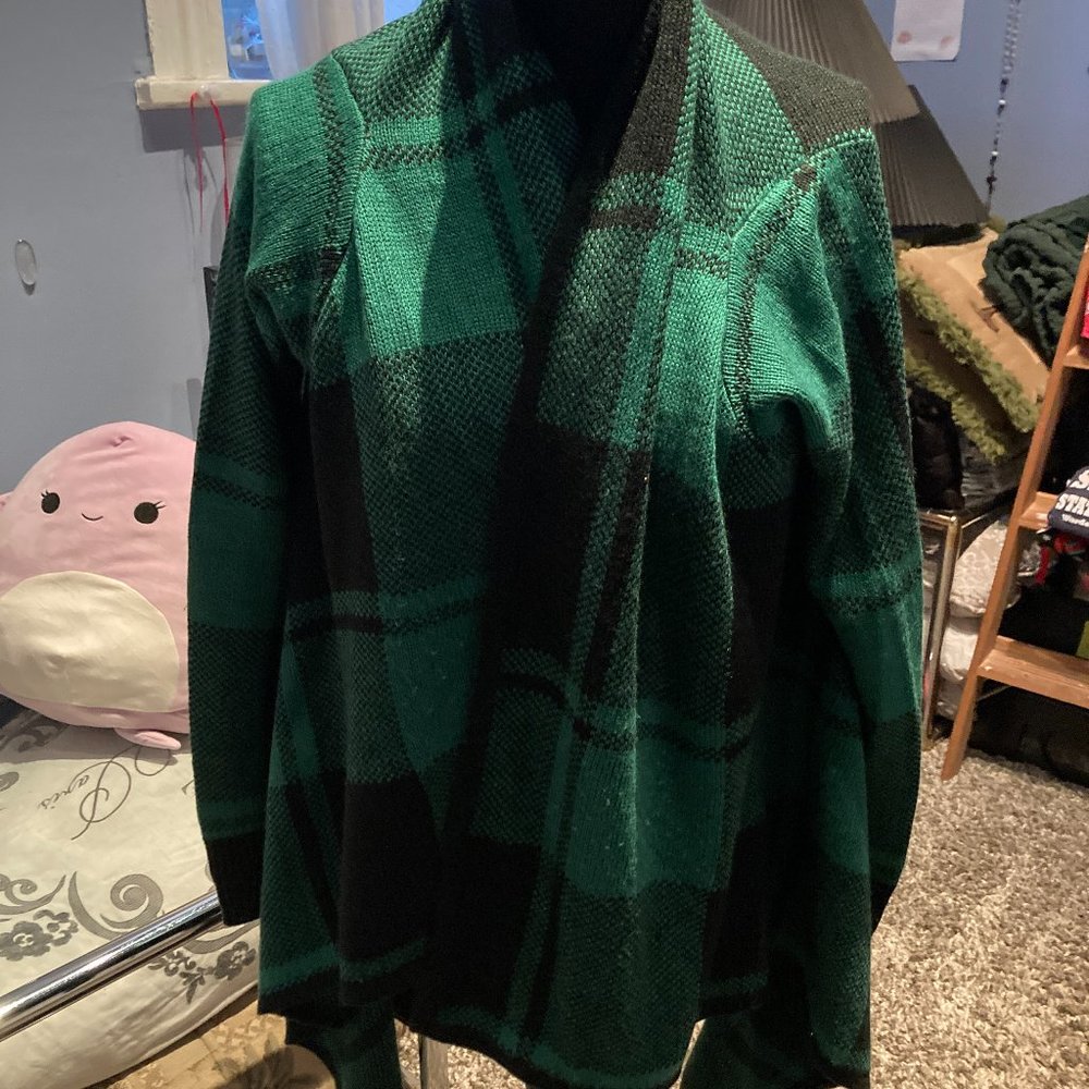 Open front plaid cardigan